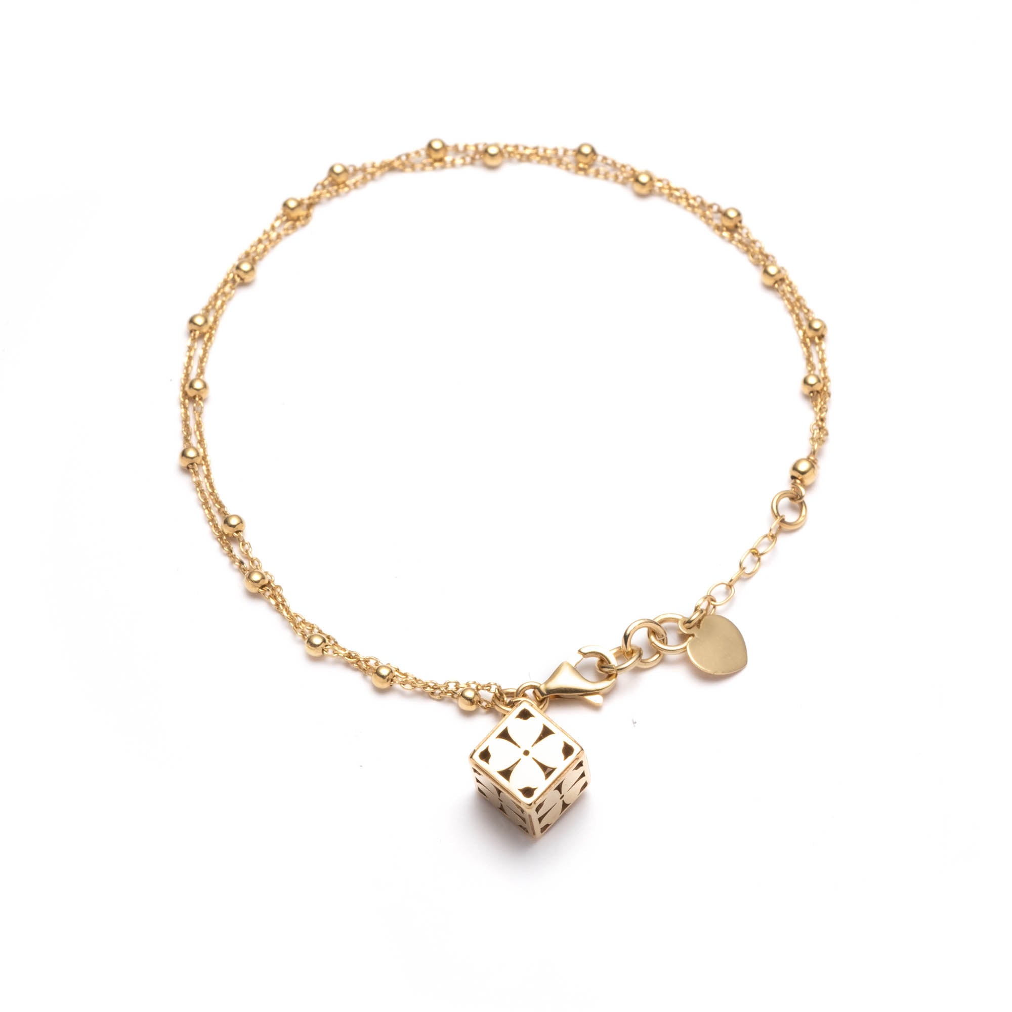 Two-Strand 18 Karat Yellow Gold Bracelet with a Dice Charm